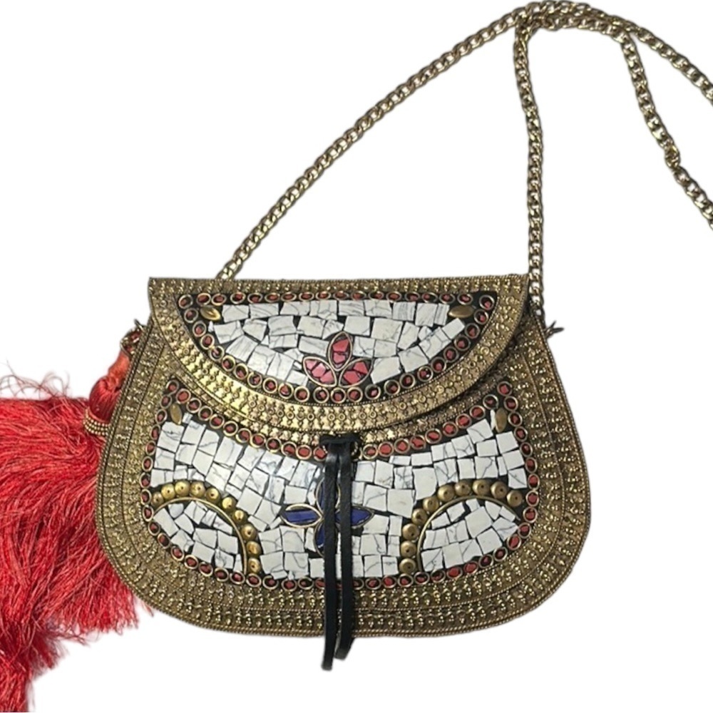 Sam Edelman Metal Gold Tone Mosaic Crossbody Purse - Picture 3 of 10